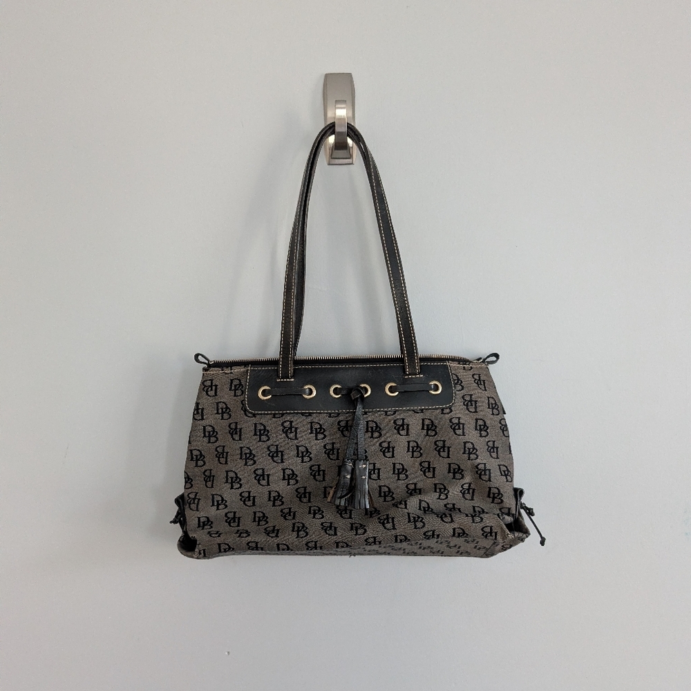 Dooney and Bourke Vintage Signature Monogram Tassel Purse Black - Picture 8 of 12